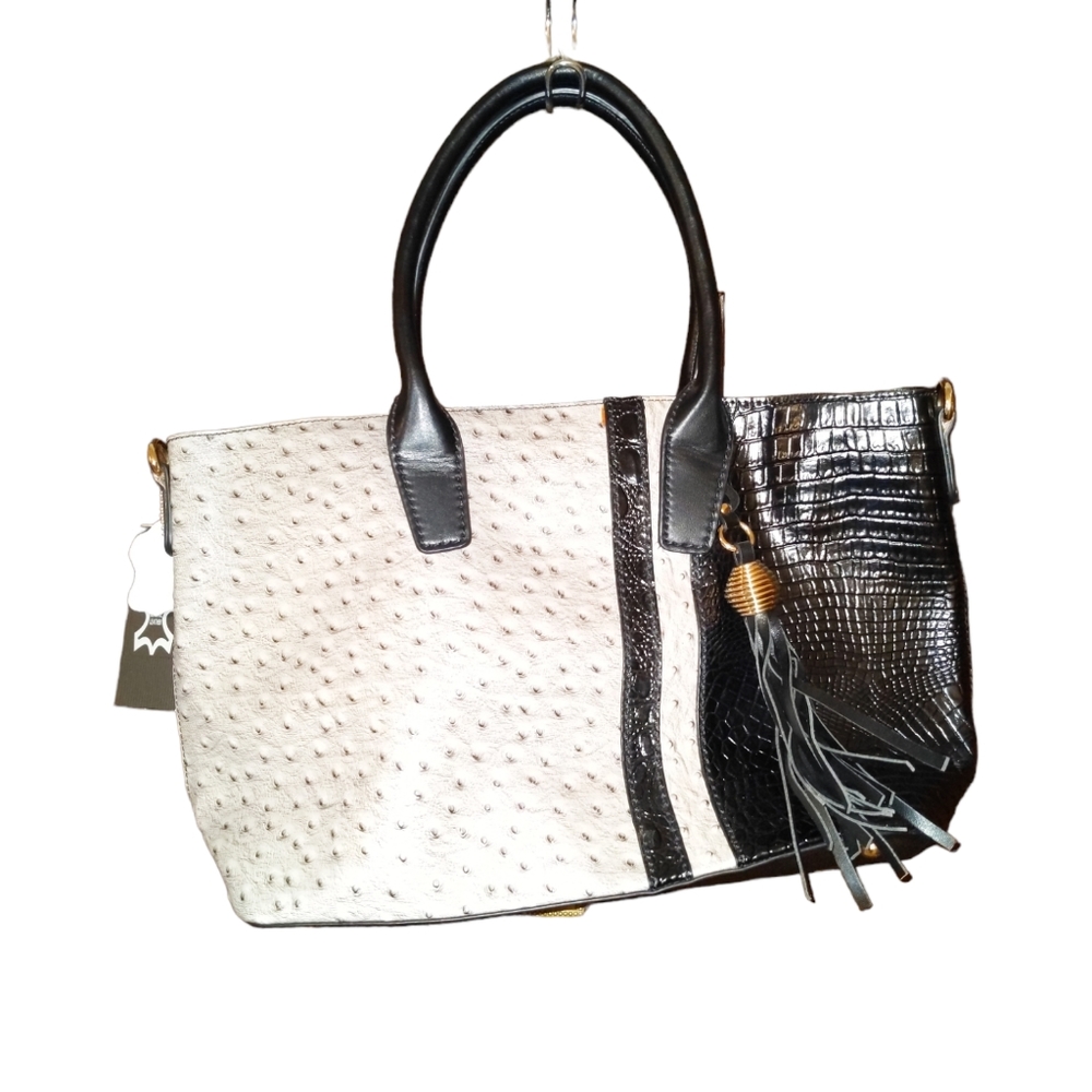 M.C. MELODY 4932 BLK/GRY Genuine Leather Handbag